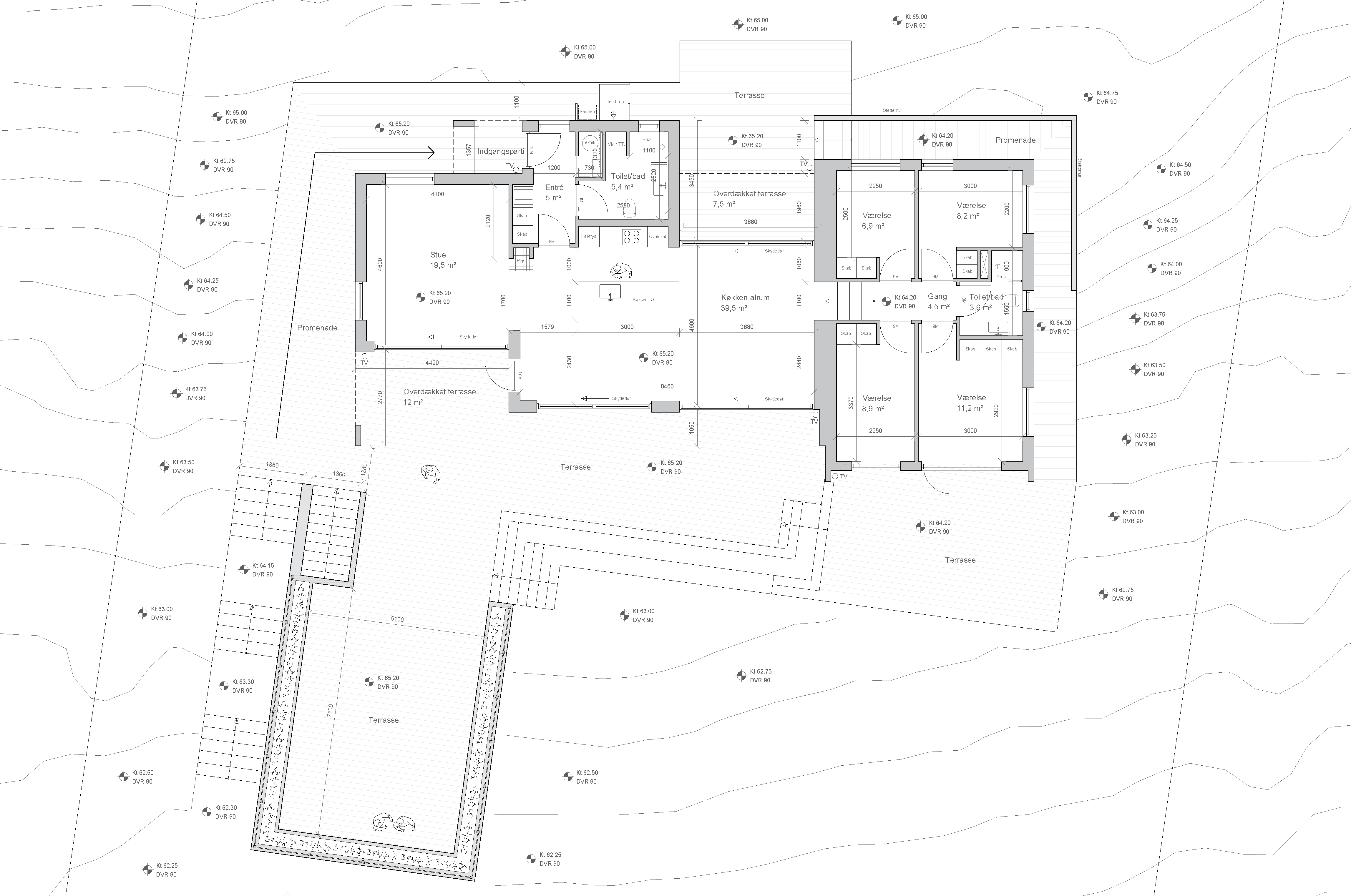 Plantegning fra skitseprojekt Plantegning af sommerhus
